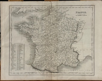 circa 1830’s Antique Map Of France By Orr & Smith Paternoster