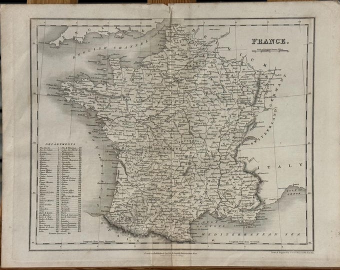 circa 1830’s Antique Map Of France By Orr & Smith Paternoster