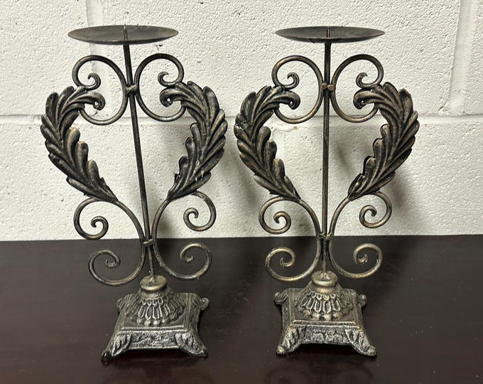 Pair Of Vintage Decorative Metal Pricket Candle Holders