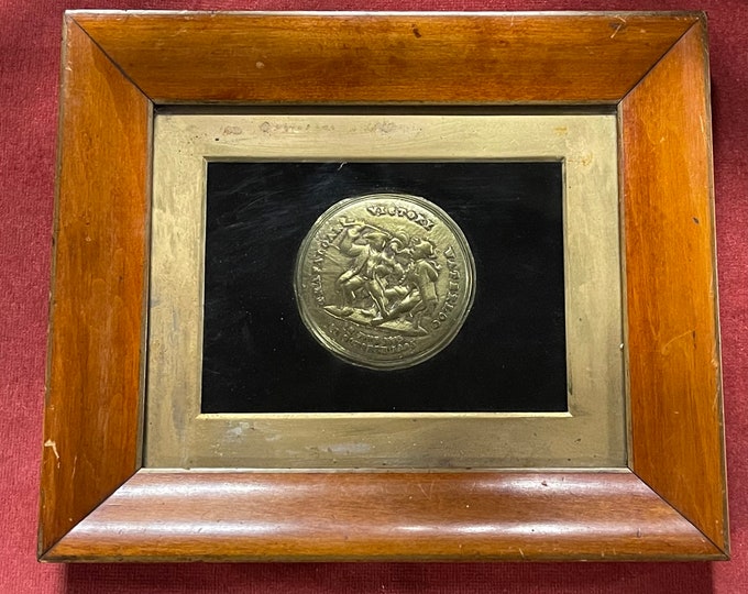 Framed And Glazed Commemorative Trafalgar / Waterloo Brass Snuff Box Lid