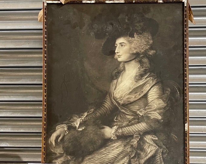 19th Century Quality Black And White Lithograph Print Of a Portrait of Mrs Siddons after the original by Thomas Gainsborough