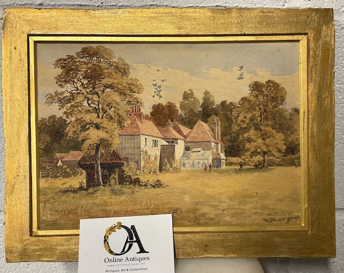 Antique c1870’s Watercolour By the Artist, Elizabeth Parsons (1831-1897) titled Farm House at Fotheringhay