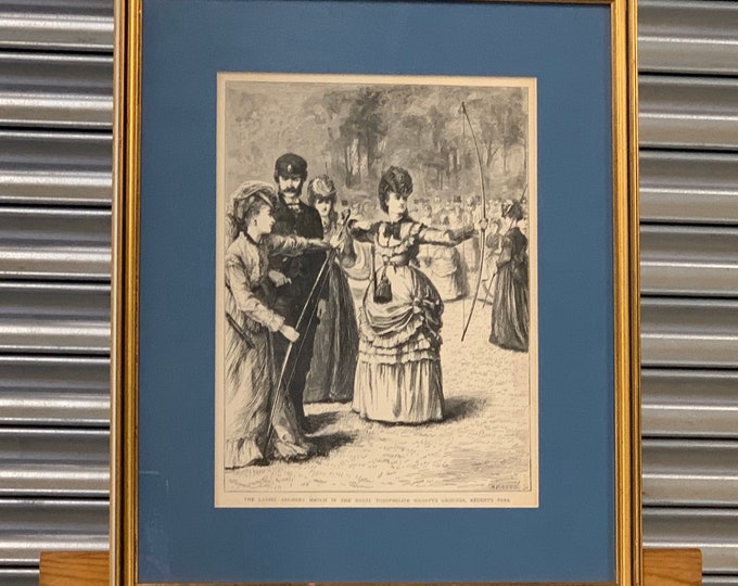 Original Framed And Glazed Engraving ‘The Ladies Archery Match in the Royal Toxophilite Society’s Grounds, Regents Park’ circa 1870