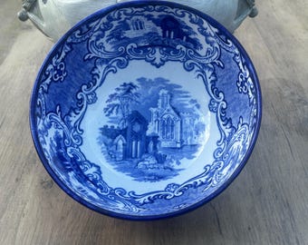 Antique George Jones & Sons “Abbey 1790” Blue Transferware Large Footed Bowl c.1910