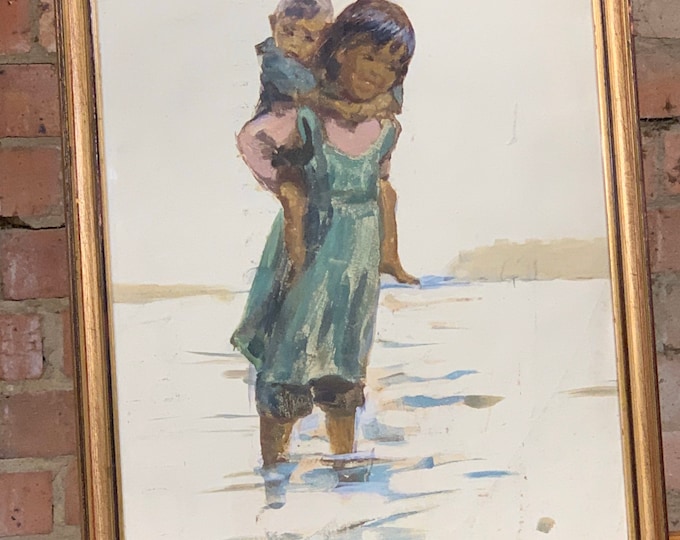 A Wonderful Framed Oil Painting of a Lady carrying a Boy by the Artist, Nikolai Dubina