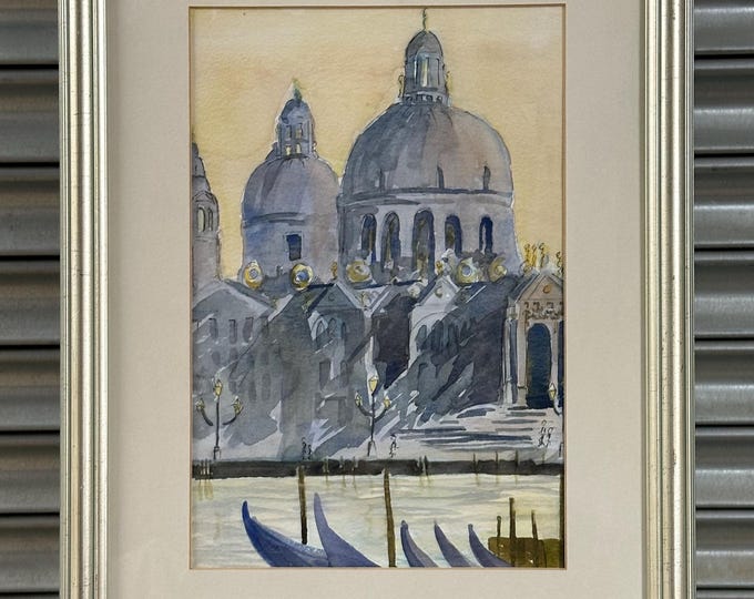 Original Watercolour Painting – Venice Scene with Gondolas and Basilica