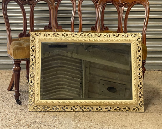 Large Stunning Vintage Carved Cream Painted Decorative Bevelled Mirror