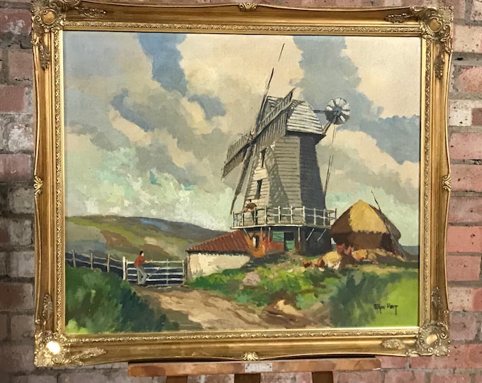 Fabulous Eric Holt Oil Painting Titled Windmill In An Ornate Gilt Frame