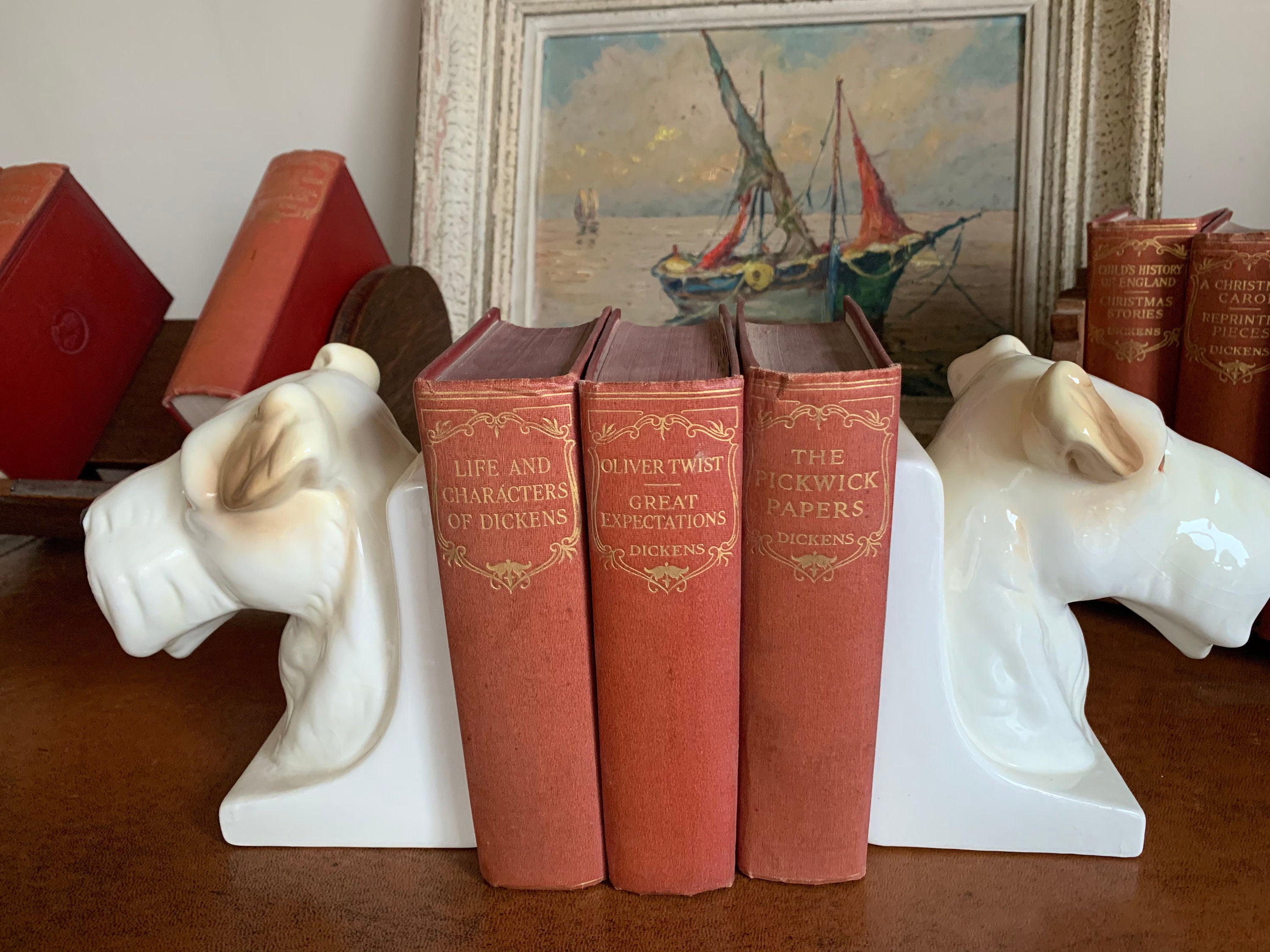 Beautiful Pair Of Vintage Ceramic Terrier Dog Bookends
