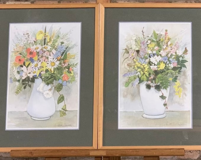 Pair Of Stunning Original Still Life Watercolours Of Flowers