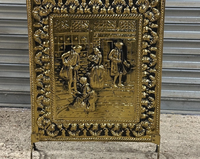 Antique Vintage Brass Firescreen Embossed With 18th Century Figures