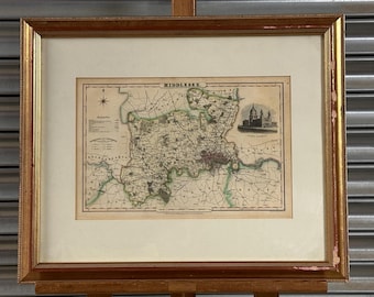 Antique Framed Circa 1831 Pigot Steel-Engraved Hand-Coloured Map of Middlesex