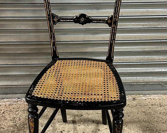 Antique Mid Victorian Ebonised Occasional Chair Featuring Intricate Mother-of-Pearl Inlay