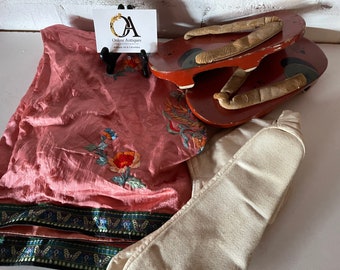 Vintage Japanese Tabi, Sandals and Silk Embroidered Trousers