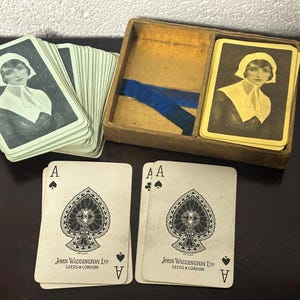 Rare Double Set Of John Waddington Playing Cards With Hand Painted Chinese Box
