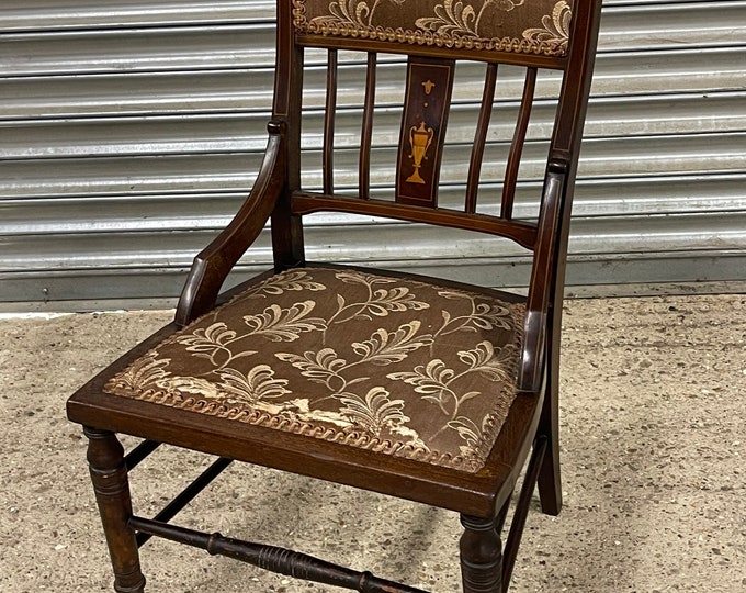 Beautiful Antique Victorian Period Inlaid Mahogany Bedroom Chair