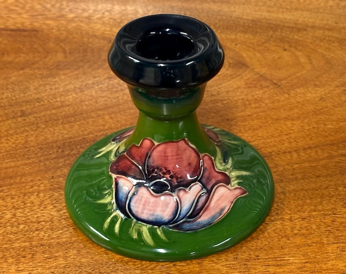 Mid-20th Century Moorcroft Hibiscus Pattern Squat Candlestick / Candle Holder