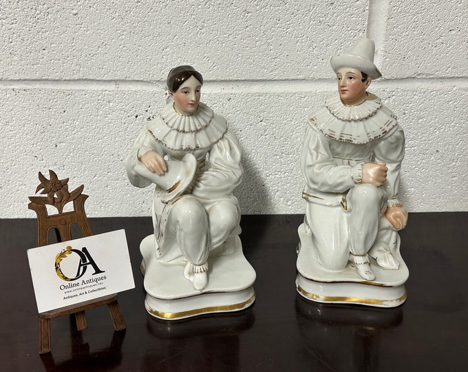 Rare Pair Of Antique 19thC Continental Porcelain Earthenware Figurine Inkwells
