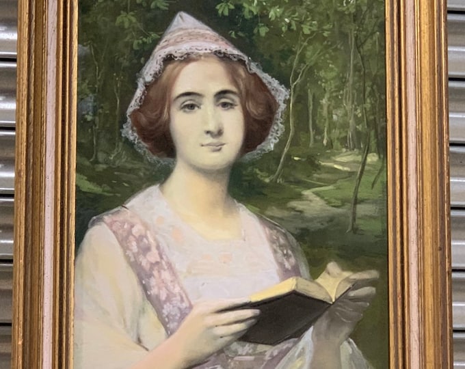 Beautiful Original Portrait In Pastel of A Young Lady Reading a Book, Signed Henri Marchal Dated 1911