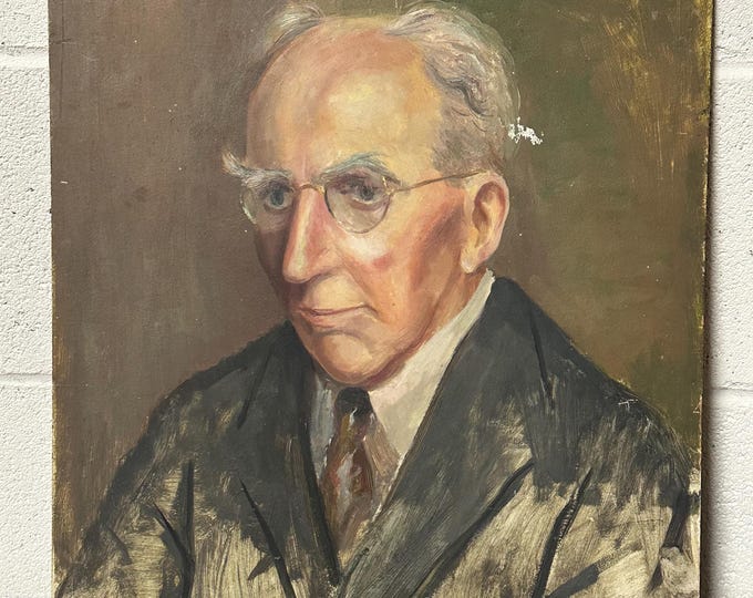 Original Vintage Oil On Board Portrait Of A Gentleman / Professor