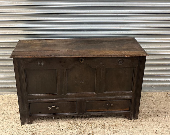 Antique Oak Coffer / Mule Chest with Drawers – Georgian - Antique Storage