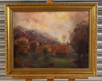 Fabulous Antique Original Oil on Board of a Cottage Landscspe Scene