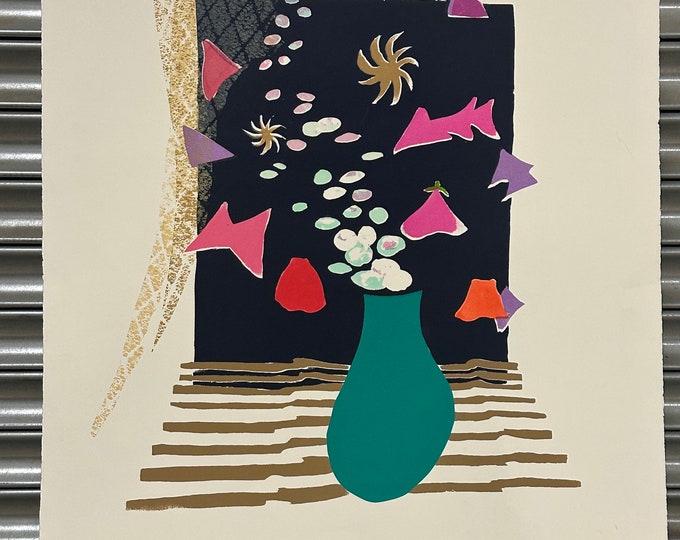 Beautiful Screenprint By Artist Rita Burns Titled The Green Vase. This is a limited edition of 17