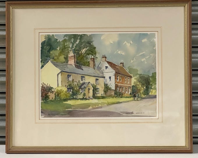 Charming Original Watercolour by David Green – Cottages in Barrington, Cambridgeshire (1998)