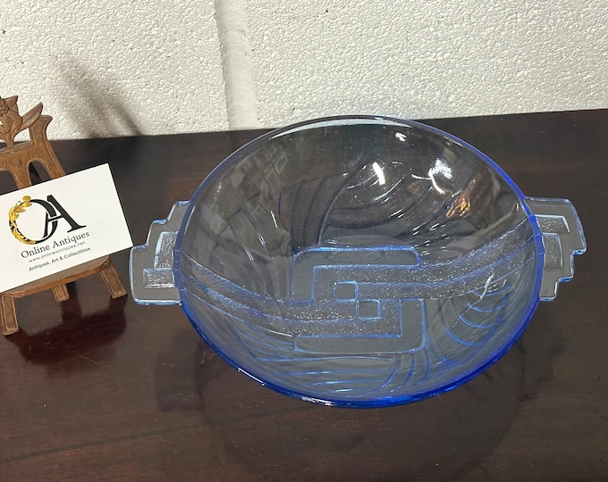 Gorgeous Czechoslovakian Carl Stölzle & Sohne Art Deco 1930’s Blue Glass Bowl