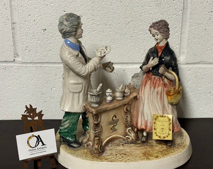 Lovely Large Vintage Italian Capodimonte Pharmacy Group Sculpture / Figurine with original label