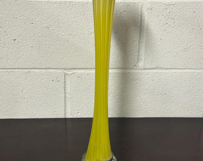 Gorgeous Tall Yellow Mid Century Hand Blown Glass Vase