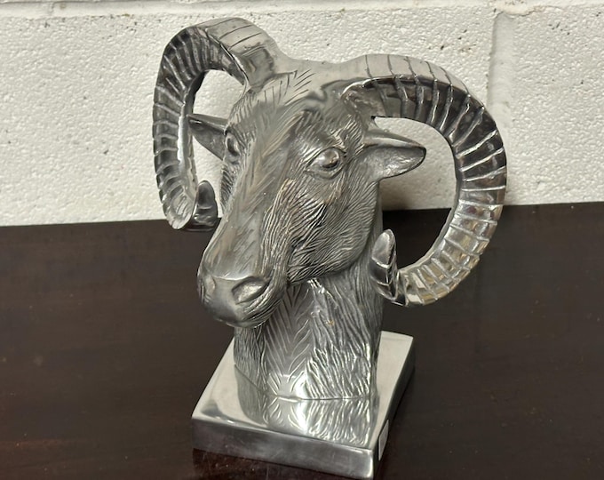 Stunning Silver Coloured Metal Sheep / Rams Head Sculpture