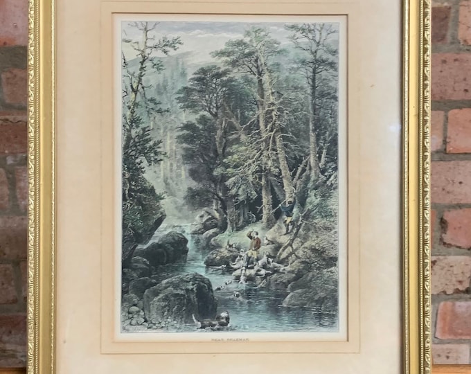 Antique 19th Century Hand Coloured Engraving By Edward Whymper Titled ‘near Braemar’ after the painting by Perceval Skelton