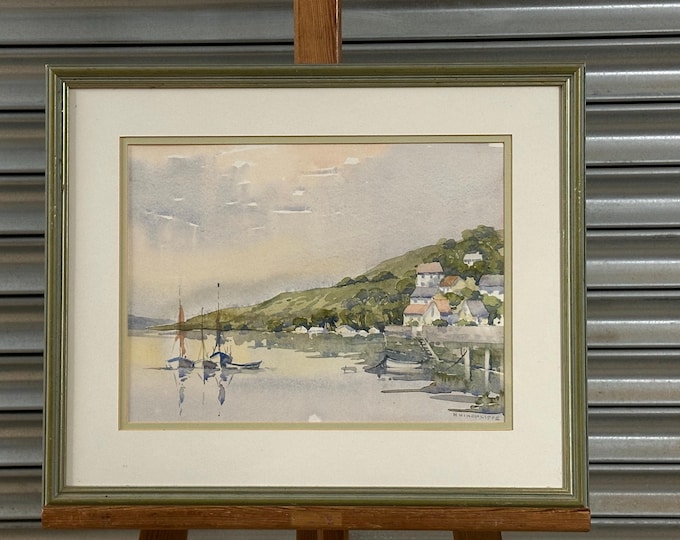 Original Watercolour by Harland Hinchcliffe - Framed Coastal / Estuary Cornish Scene