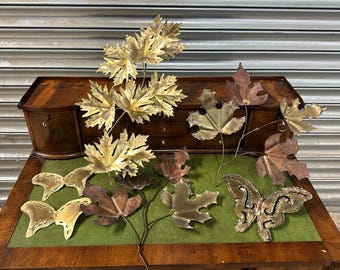 1970s Brutalist Metal Art Butterfly & Maple Leaf Wall Sculpture Curtis Jere Style