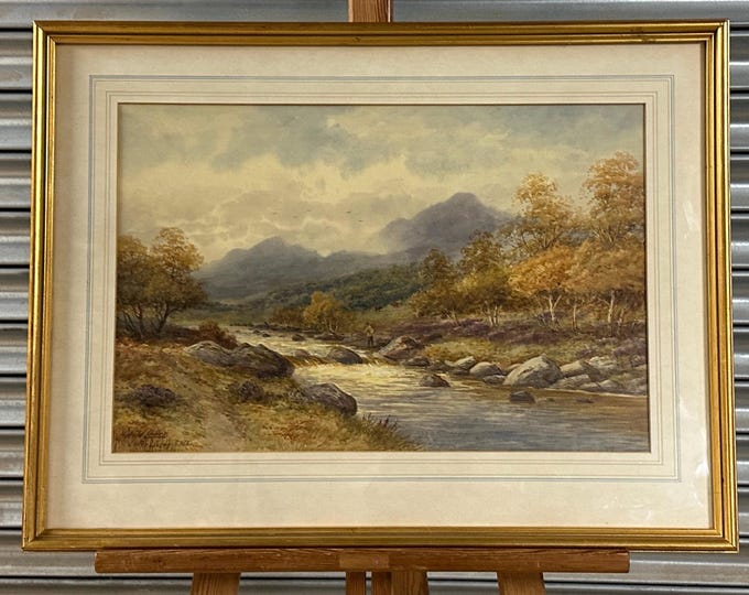 Superb circa Late19th Century Watercolour Titled ‘On The Llugwy‘ Conwy In Wales By Harold Lawes