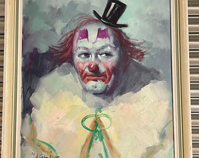 Superb Original Circa 1950’s Oil Painting on Canvas Portrait of a Clown by Mali