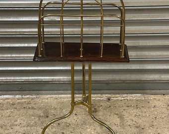 Lovely 19th Century Brass and Oak Revolving Magazine Rack