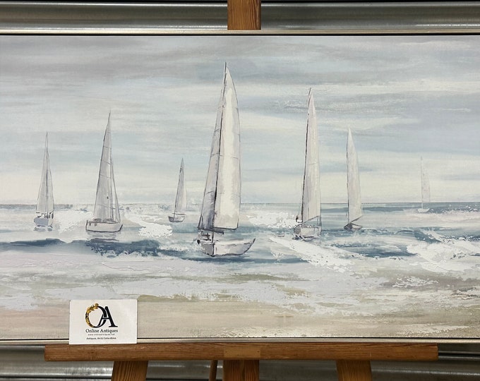 Beautiful Original Oil Painting On Canvas Of A Sailing Yacht Scene - Unsigned