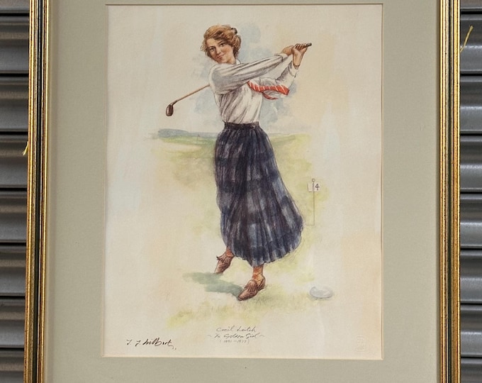 Fabulous Vintage Embossed Print Of The Female Golfer Cecil Leitch 1891-1977