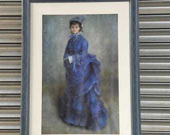 Beautiful After Pierre-Auguste Renoir – Elegant Lady in Blue, Framed Art Print