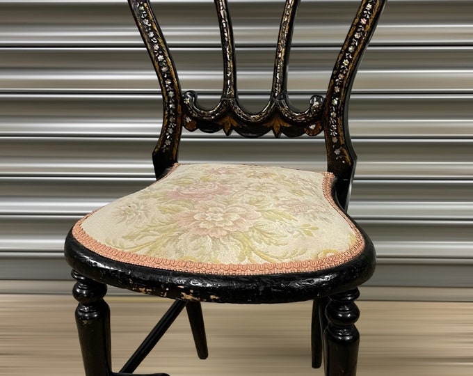 Antique 19th Century Ebonised Gilt Mother Of Pearl Child’s Chair