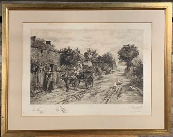 Large Etching By Pierre Maklett After The Artist Arthur Verey ‘A Roadside Chat’