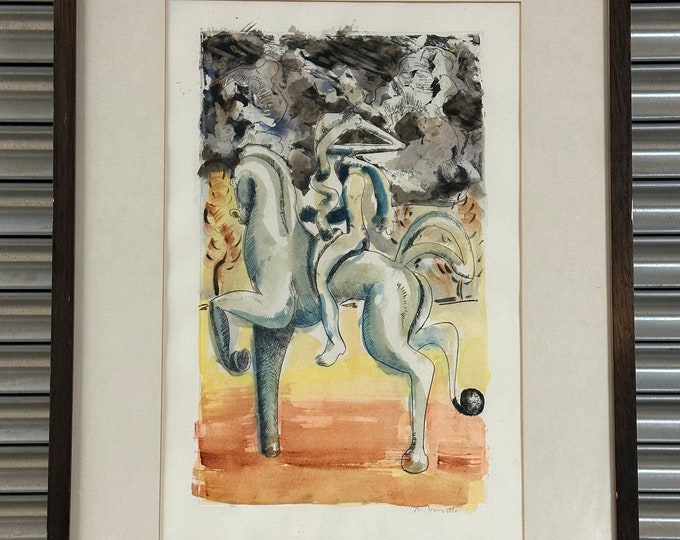 Surrealist Aquatint Artwork Depicting A Horse And Rider By M Vergette