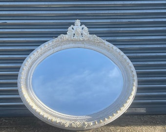 Large Antique Painted Decorative Oval French Bevelled Mirror