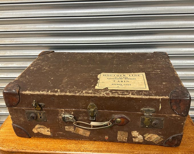 Vintage Harrods London Travel Suit Case With Leather Corners And Old Labels