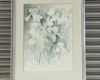 Beautiful Large Original Watercolour Of Flowers Titled ‘White Iris’ By The Artist Tessa Cole