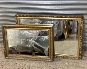 Two Beautiful Gilt Gold Coloured Ornate Framed Bevelled Mirrors