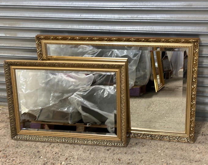 Two Beautiful Gilt Gold Coloured Ornate Framed Bevelled Mirrors