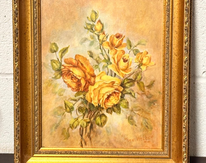 Lovely Original Oil Painting Of Orange Roses On Canvas Signed John Wetten